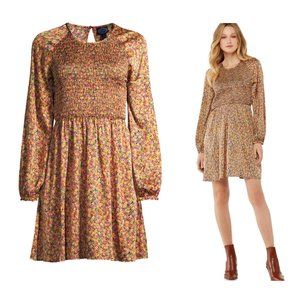 Women's Floral Smocked Front Fit and Flare Dress Large
